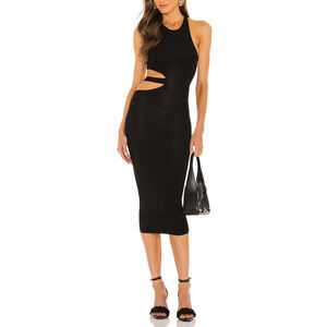Michael Costello 'Athena' Black Rayon Midi Dress Size S